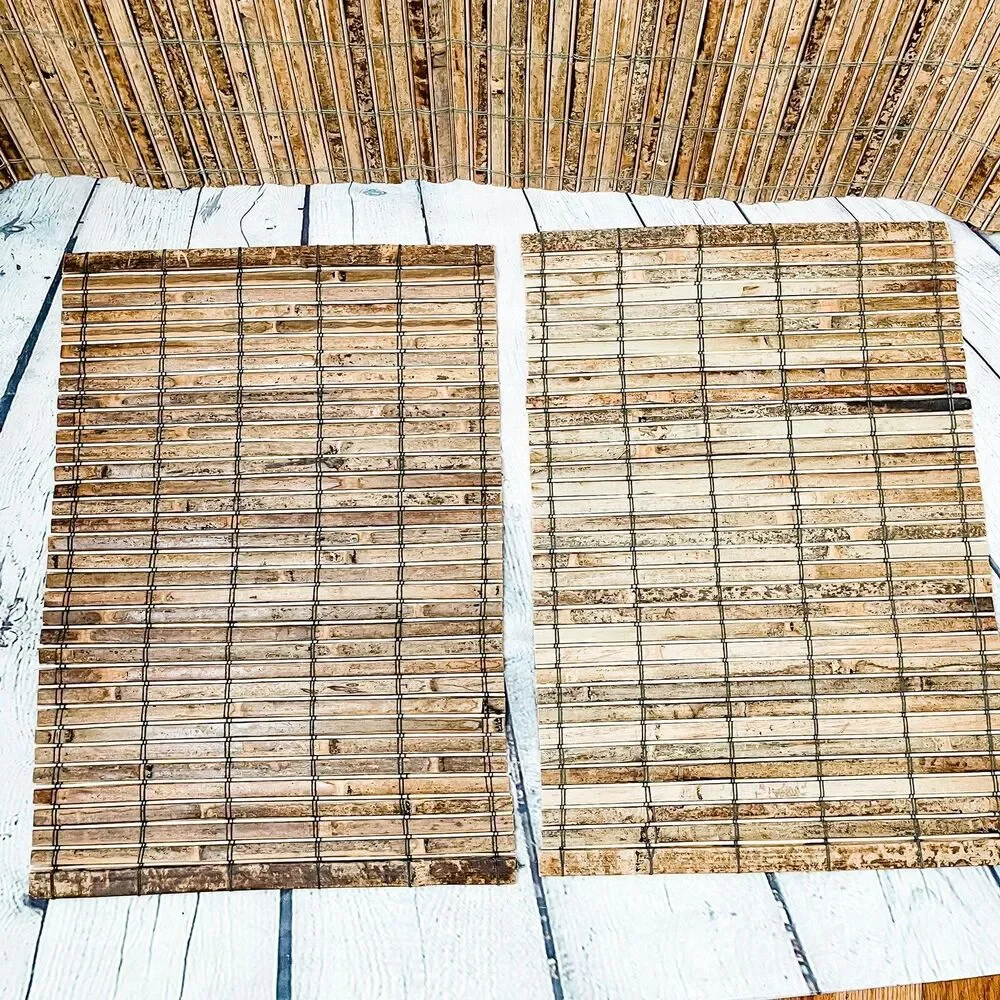 Vtg Lot 8 Nautical Bamboo Reed Wood Placemats & Table Runner Tiki Bar Tropical
